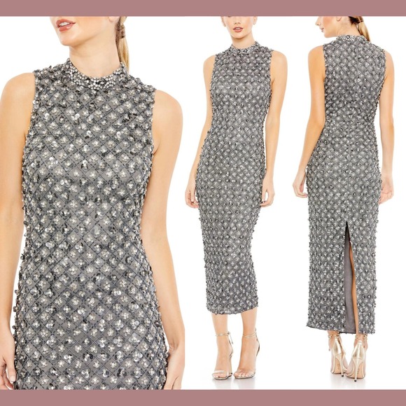 NWT‎ Mac Duggal [ 4 ] 10780 Embellished High Neck Sleeveless Column Dress #J1859 - Picture 1 of 14